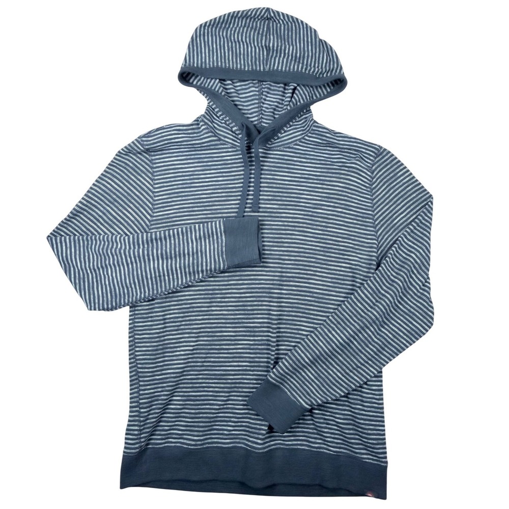 Faherty Sunwashed Blue White Striped Organic Cotton Hoodie Mens Large